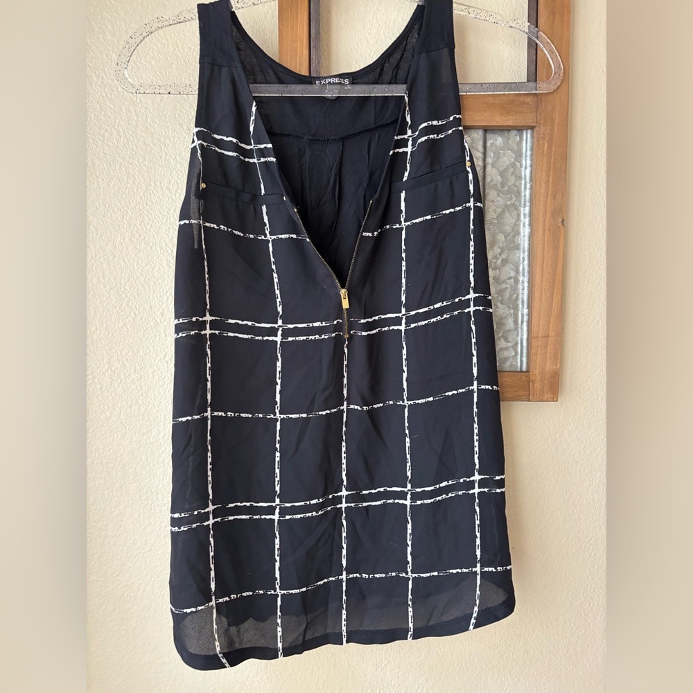 Express Black and White Grid Blouse